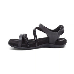 Jess Adjustable Quarter Strap Sandal - Black Sparkle