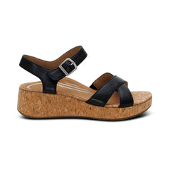Flora Adjustable Quarter Strap Wedge - Black