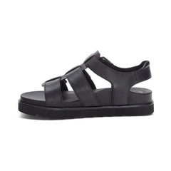Romy Quarter Strap Cork Flat Sandal - Black