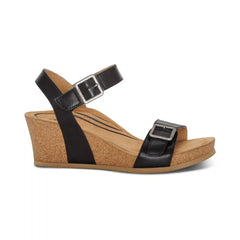 Lexa Quarter Strap Wedge - Black Leather