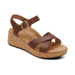 Flora Adjustable Quarter Strap Wedge - Brown