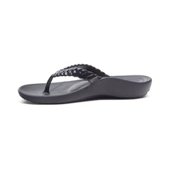 Vicki Braided Thong Sandal - Black Gloss