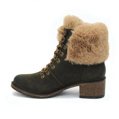 Brooklyn Fur Lace-Up Boot - Khaki