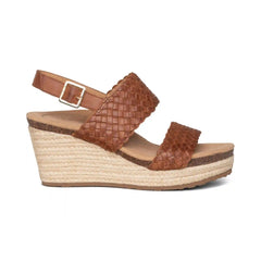 Summer Woven Quarter Strap Wedge - Cognac