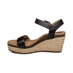 Sydney Quarter Strap Espadrille Wedge - Black Leather