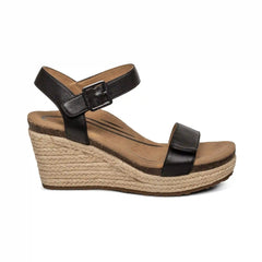 Sydney Quarter Strap Espadrille Wedge - Black Leather