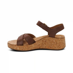 Flora Adjustable Quarter Strap Wedge  - Brown