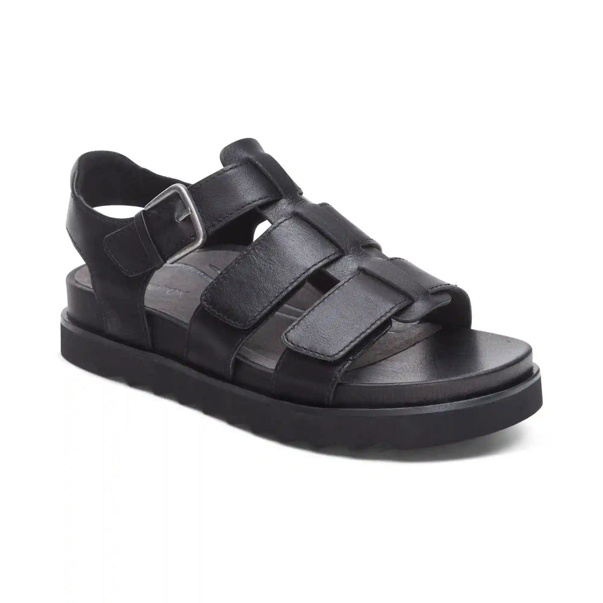 Romy Quarter Strap Cork Flat Sandal - Black