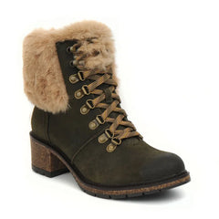 Brooklyn Fur Lace-Up Boot - Khaki