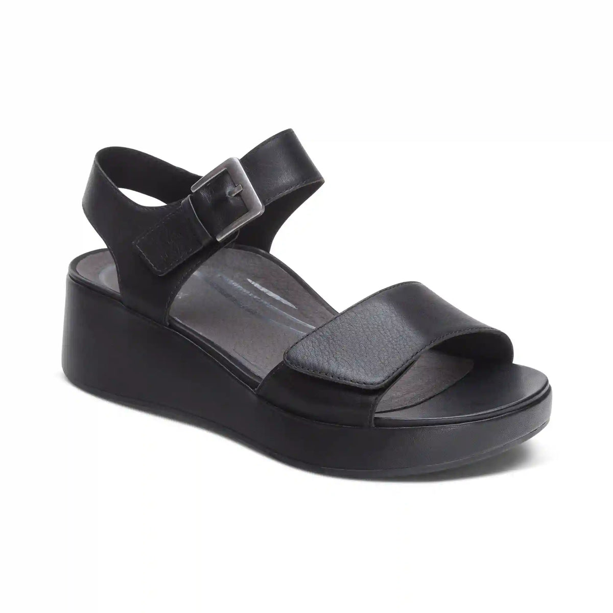 Ariel Adjustable Quarter Strap Wedge  - Black