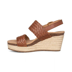 Summer Woven Quarter Strap Wedge - Cognac