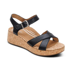 Flora Adjustable Quarter Strap Wedge  - Black