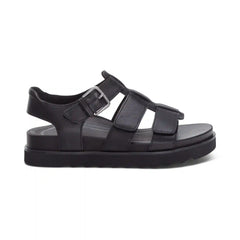 Romy Quarter Strap Cork Flat Sandal - Black