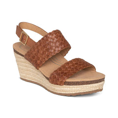 Summer Woven Quarter Strap Wedge - Cognac