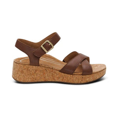 Flora Adjustable Quarter Strap Wedge  - Brown