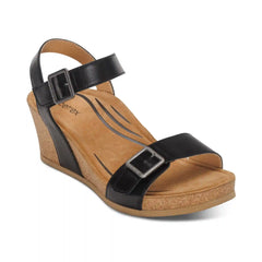 Lexa Quarter Strap Wedge - Black Leather