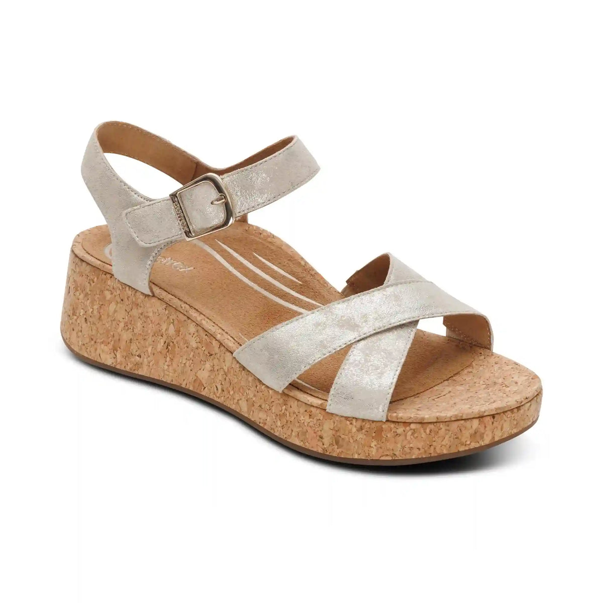 Flora Adjustable Quarter Strap Wedge  - Champagne