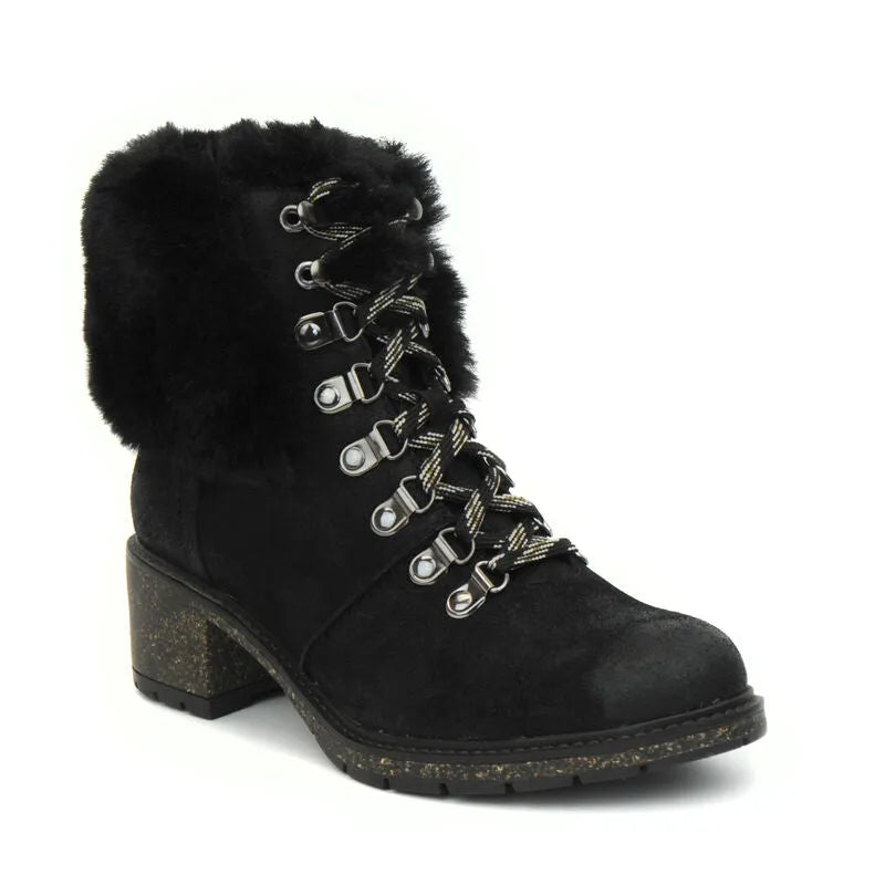 Brooklyn Fur Lace-Up Boot - Black