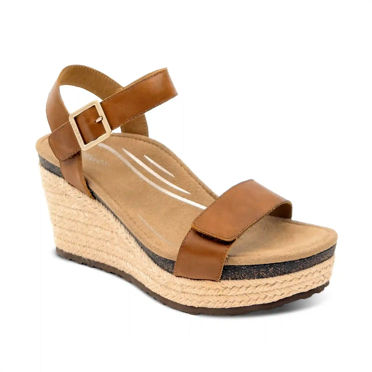 Sydney Quarter Strap Espadrille Wedge - Cognac Leather