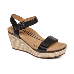 Sydney Quarter Strap Espadrille Wedge - Black Leather